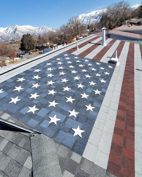 Picture of roof with american flag on it